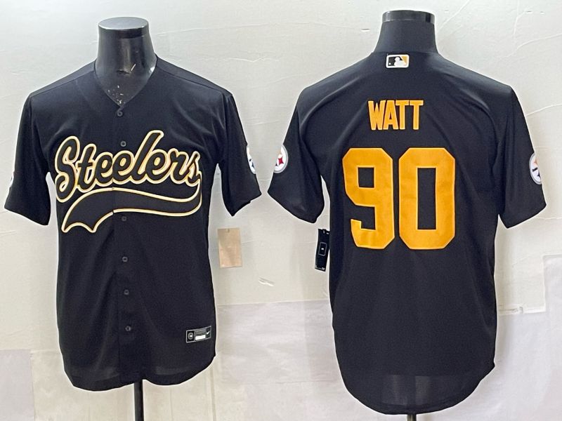 Men 2025 Nike Pittsburgh Steelers #90 Watt Black Joint Name  Limited NFL Jersey style 042